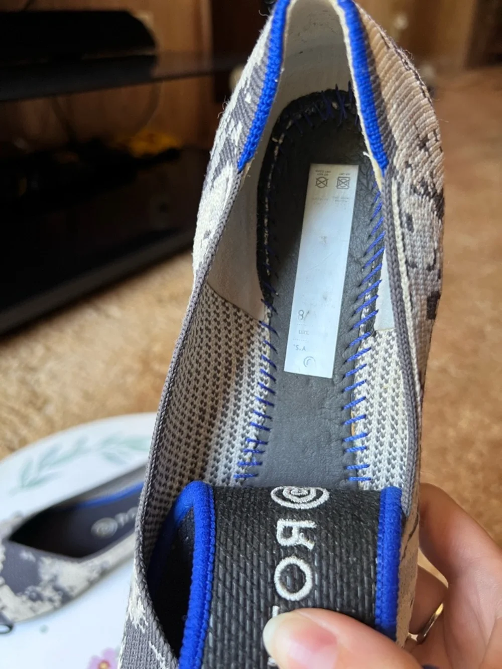Rothy's Snake Print Flats with Blue Trim